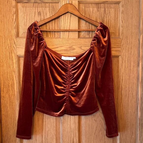 ASTR THE LABEL Vanya Velvet Ruched Sleeve Top - Picture 4 of 10